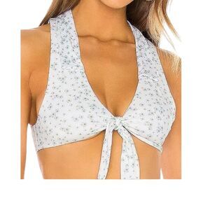 WeWoreWhat Tie Front Crop Swim Top Babys Breath XS Salerno Collared